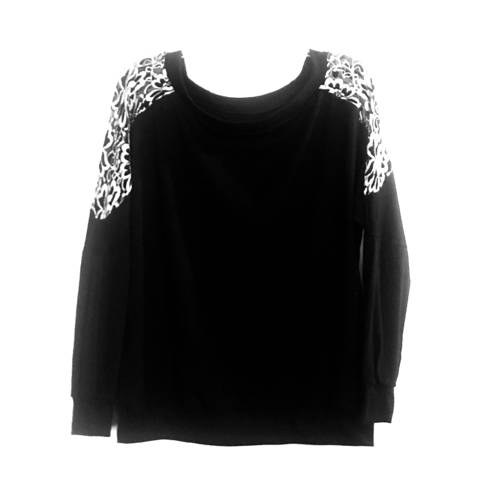 🖤Sexy Comfy Pullover Sweatshirt w/Lacy Shoulders